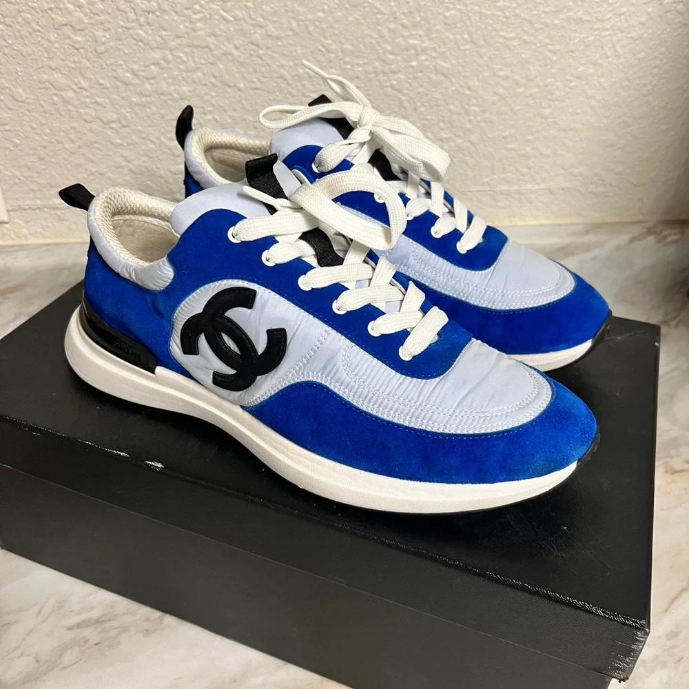 CHANEL Blue and White Men's Sneakers - Picture 1 of 8